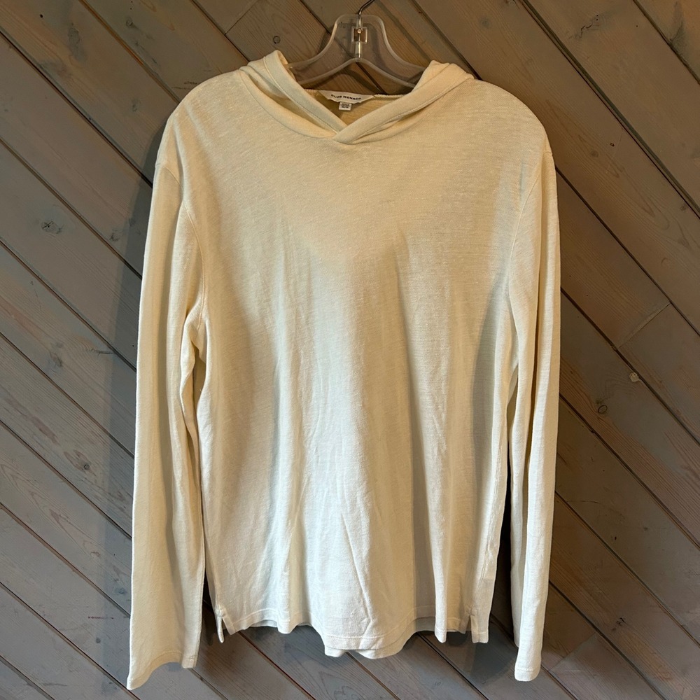 Club Monaco Mens Linen Cotton Blend Long Sleeve Hoodie Cream White Medium